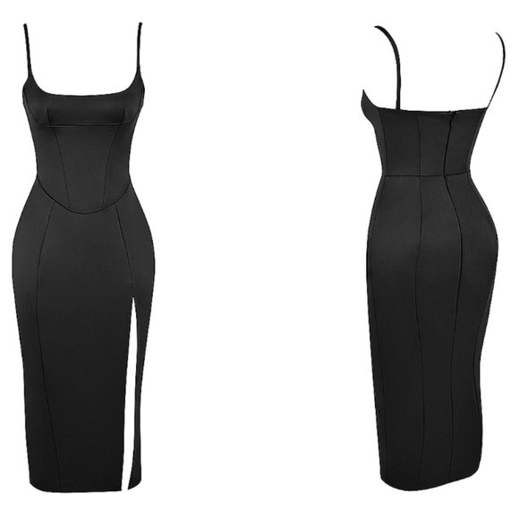 HOUSE OF CB 'Casimira' Black Satin Corset Midi Dress NWOT - Picture 6 of 11